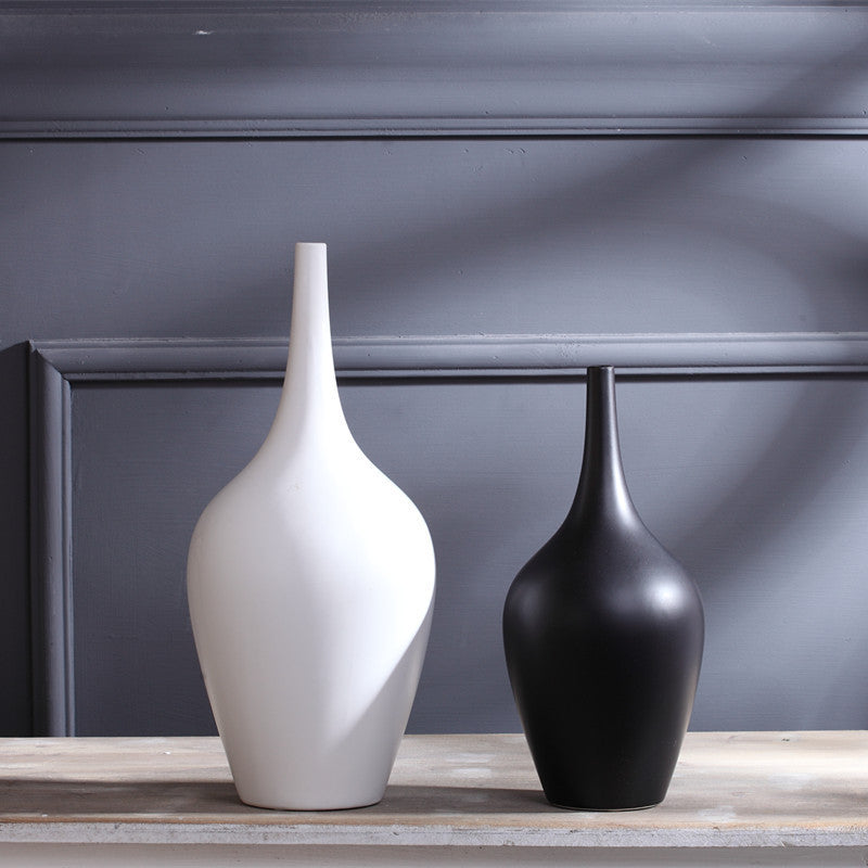 Modern White & Black Ceramic Vase- Minimalist Decor & Planter