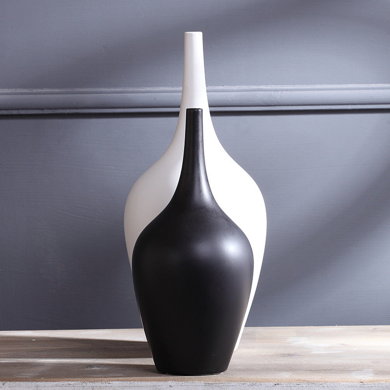 Modern White & Black Ceramic Vase- Minimalist Decor & Planter