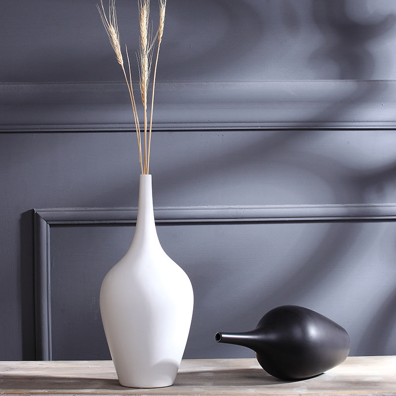 Modern White & Black Ceramic Vase- Minimalist Decor & Planter