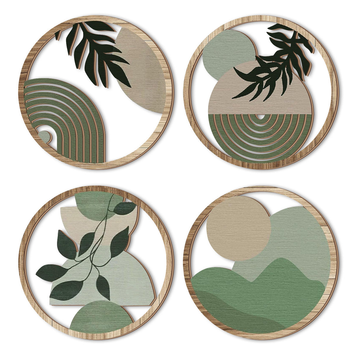 Multi-leaf Round Wooden Decorative Wall Stickers