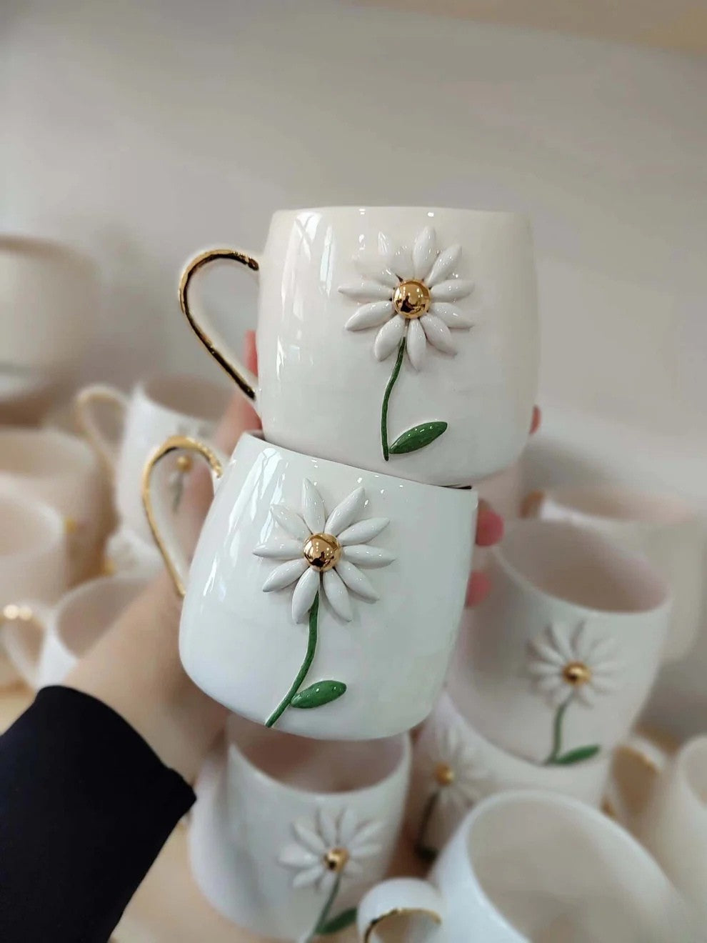 Daisy Ceramic Mug- Handcrafted Floral Coffee Cup