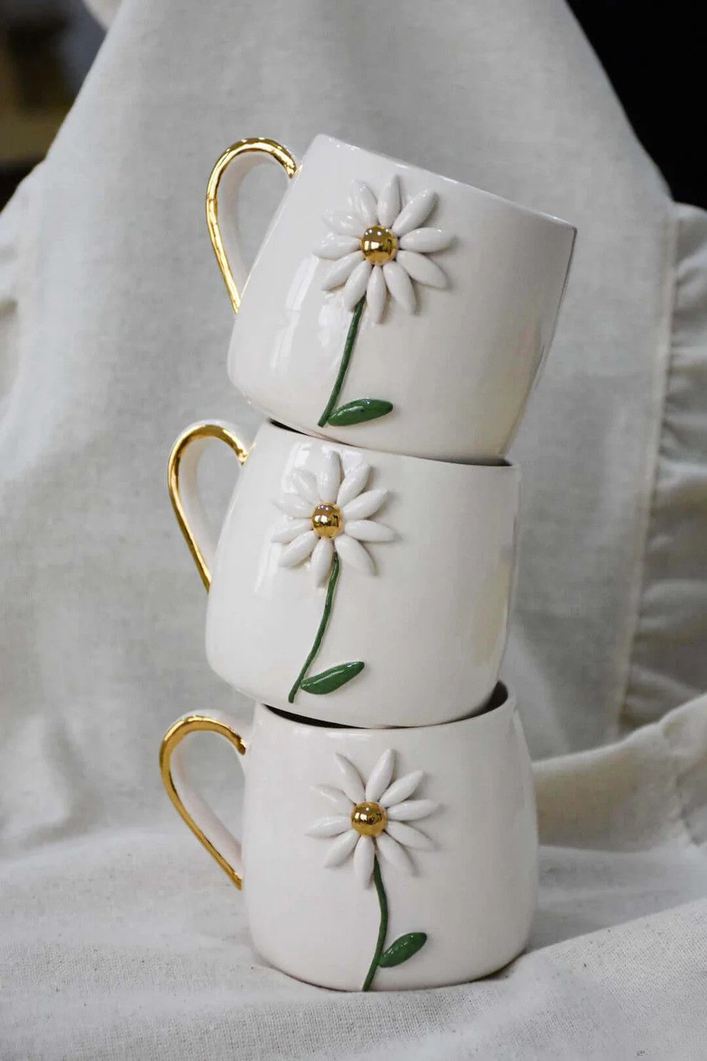 Daisy Ceramic Mug- Handcrafted Floral Coffee Cup