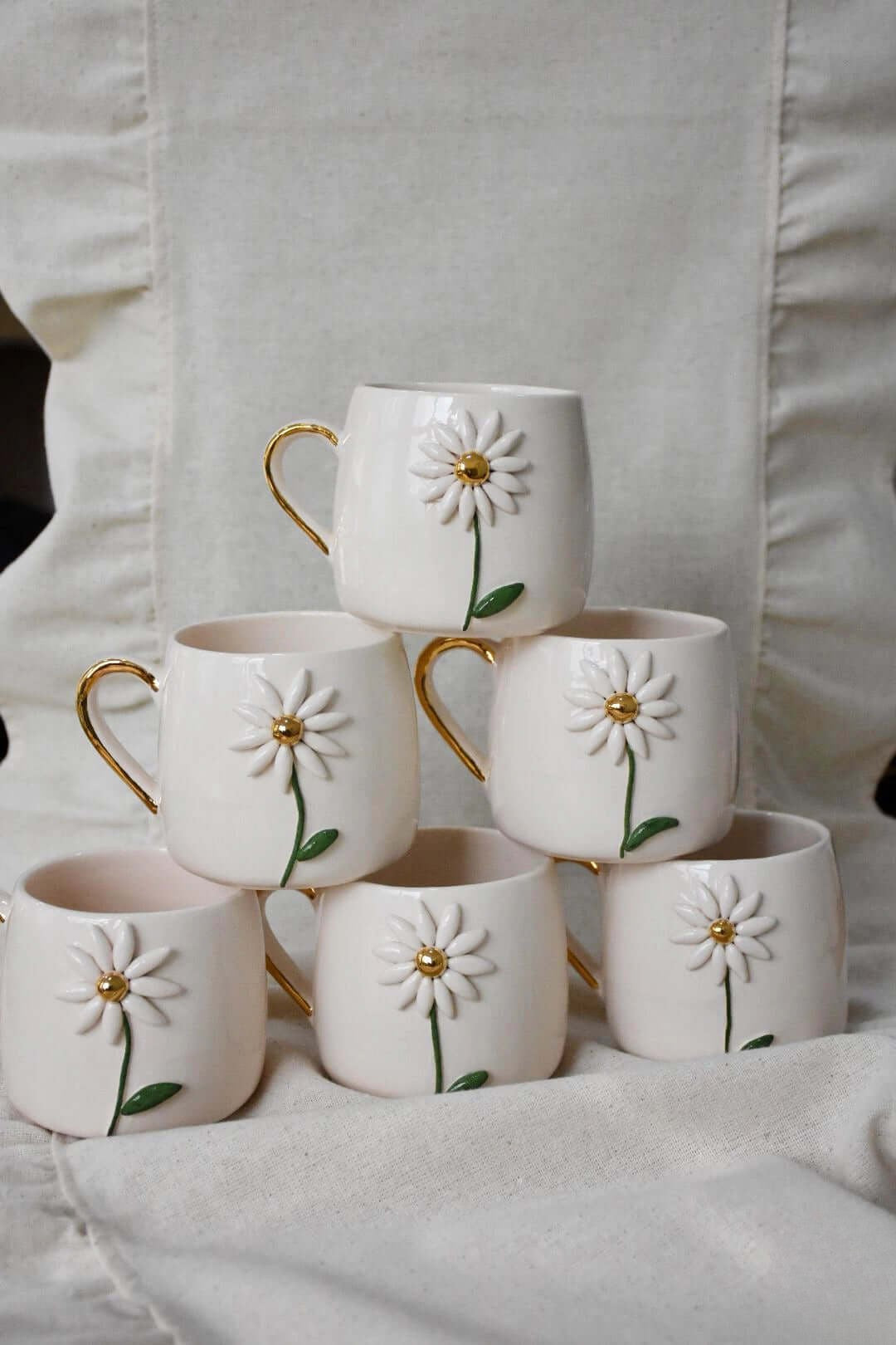 Daisy Ceramic Mug- Handcrafted Floral Coffee Cup