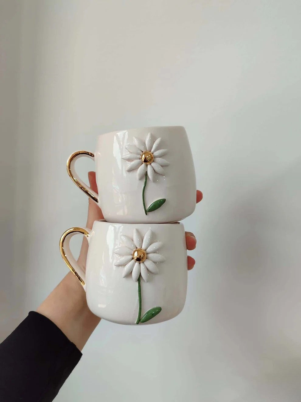 Daisy Ceramic Mug- Handcrafted Floral Coffee Cup