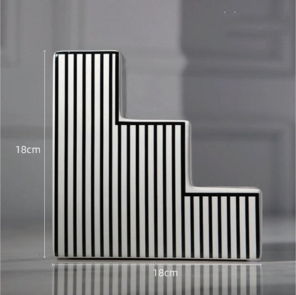 Black and White Striped Ceramic Vase