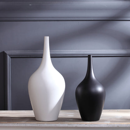 Modern White & Black Ceramic Vase- Minimalist Decor & Planter