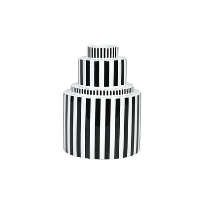 Black and White Striped Ceramic Vase