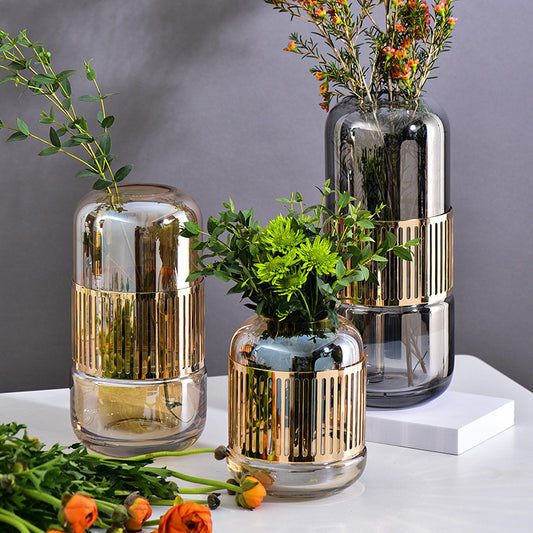 Luxury Golden Wrought Iron Glass Vase
