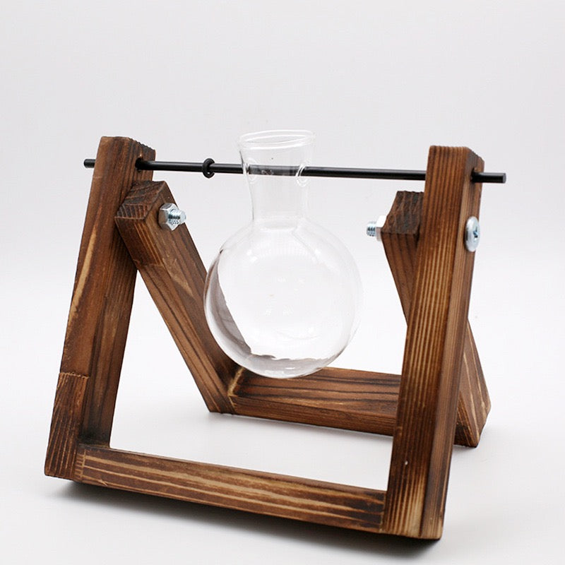 Swing Wooden Stand Glass Vase | Modern Hydroponic Plant Planter