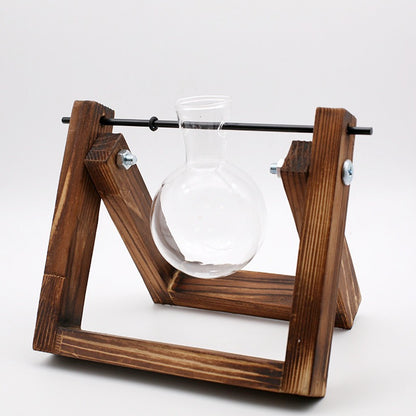 Swing Wooden Stand Glass Vase | Modern Hydroponic Plant Planter