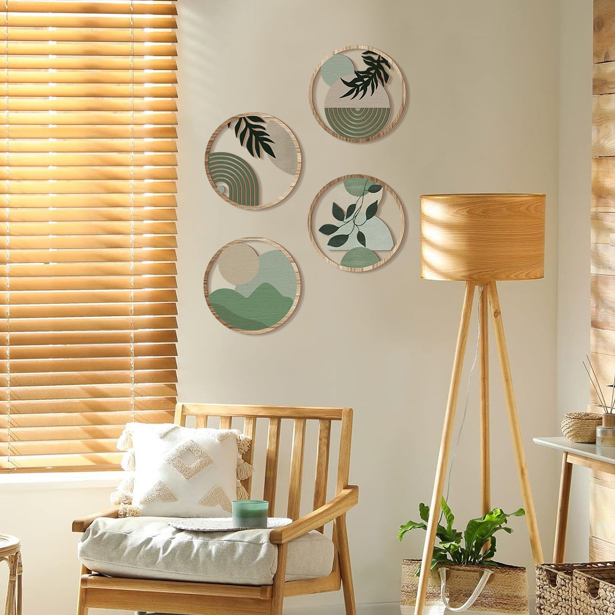 Multi-leaf Round Wooden Decorative Wall Stickers