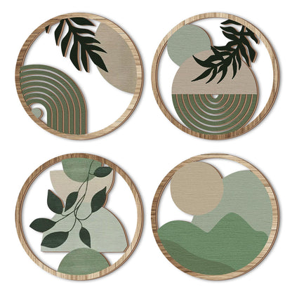 Multi-leaf Round Wooden Decorative Wall Stickers