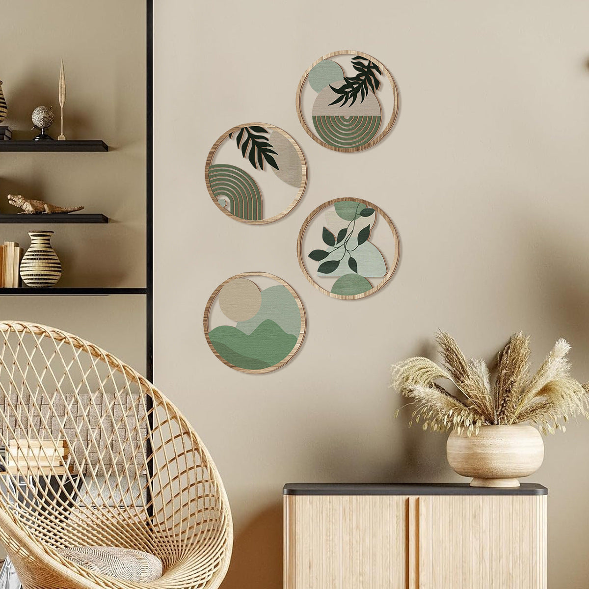Multi-leaf Round Wooden Decorative Wall Stickers