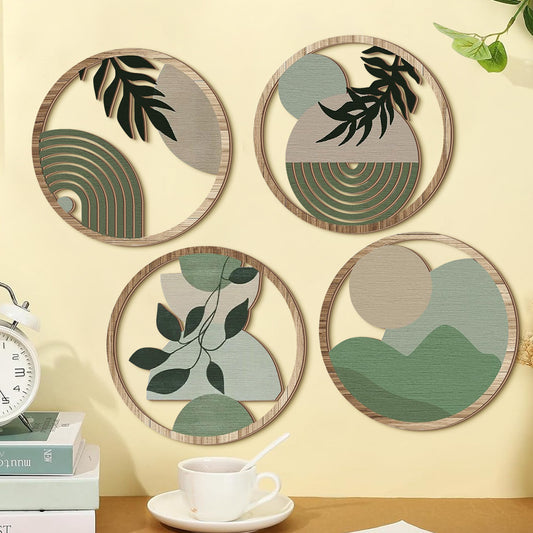 Multi-leaf Round Wooden Decorative Wall Stickers