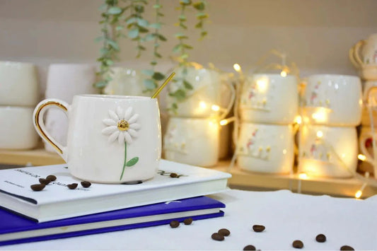 Daisy Ceramic Mug- Handcrafted Floral Coffee Cup